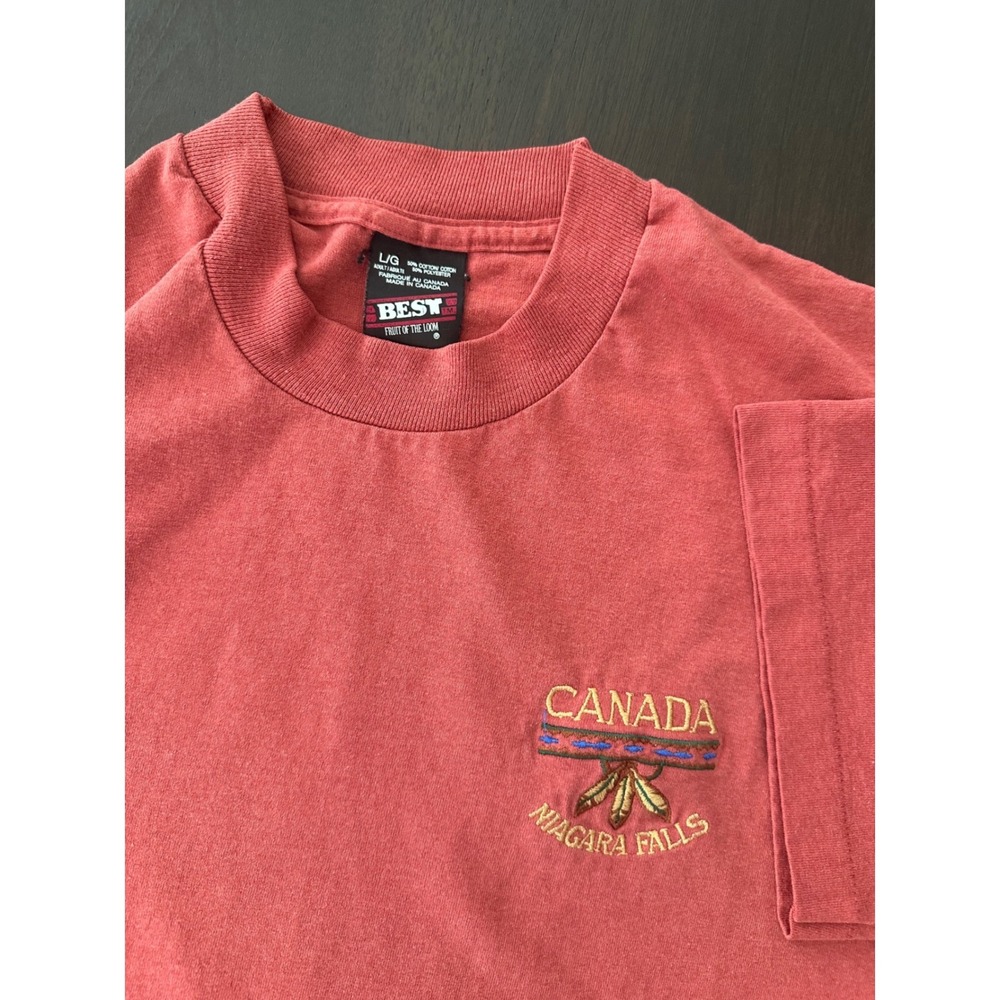 VTG 90s Fruit of the Loom Canada Niagara Falls T Shirt Red Single Stitch Large